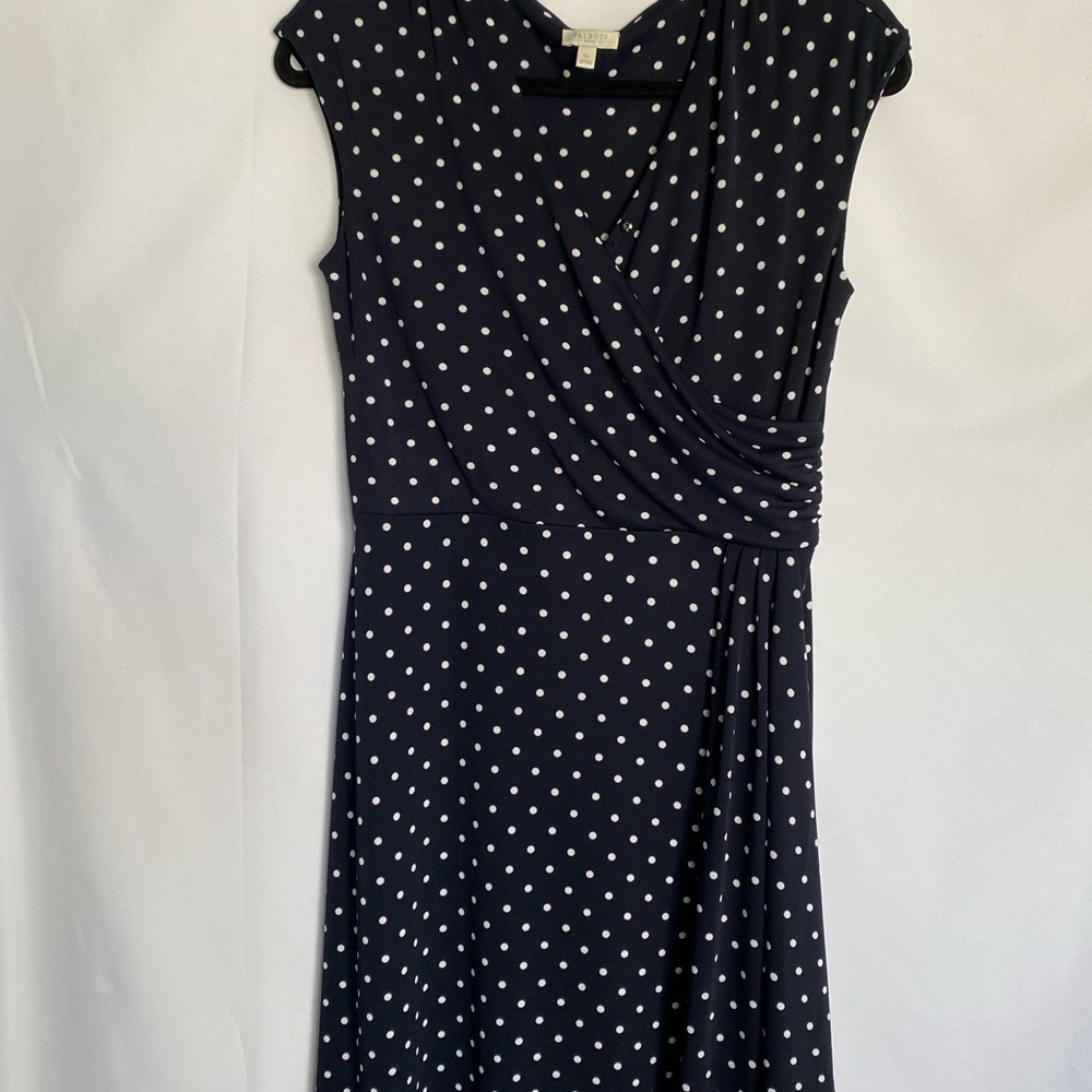 Talbots Navy and White Polka Dot classic Midi Dress size SP